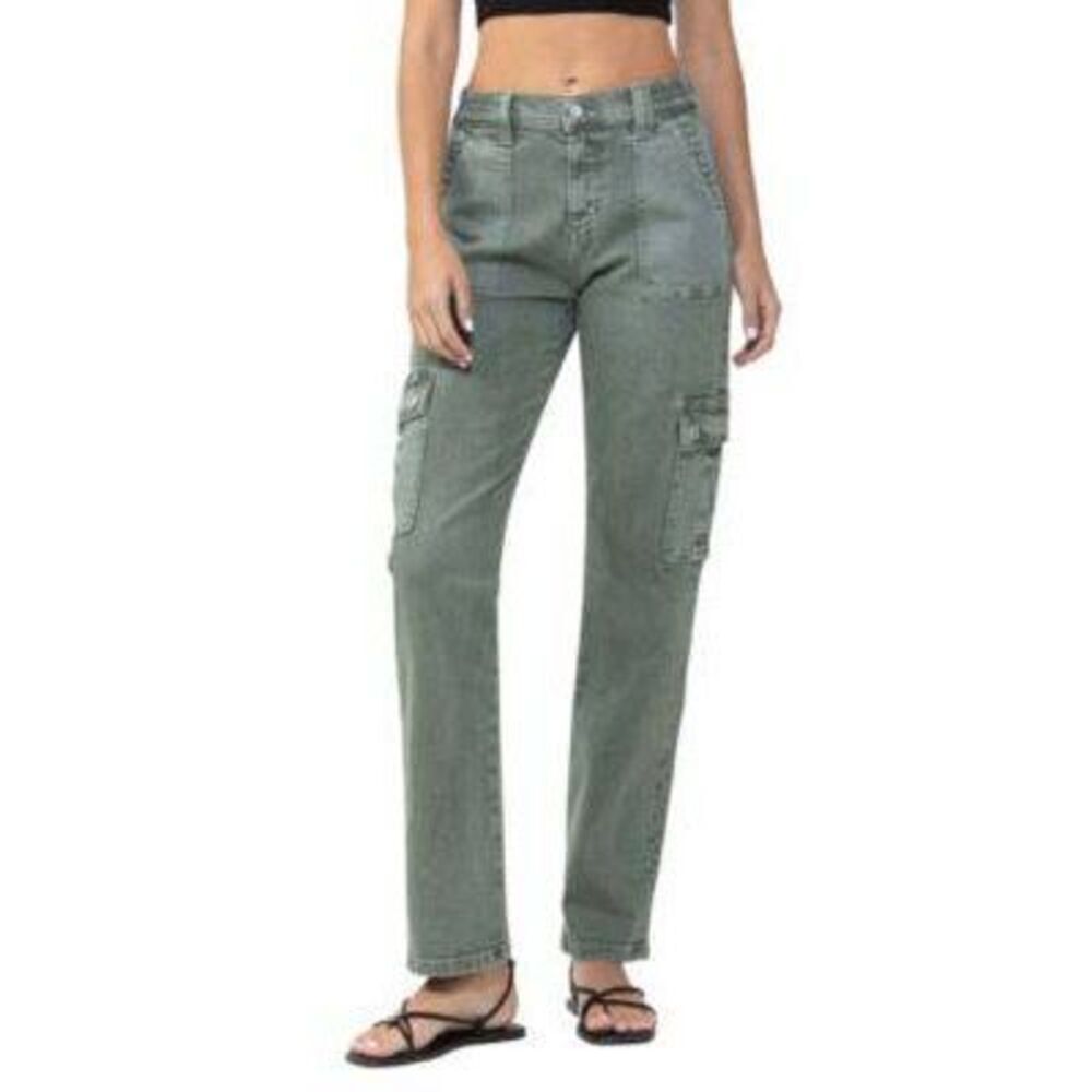Vervet Dixie Cargo High Rise Straight Jeans  Army Green 27 Gorpcore Utility